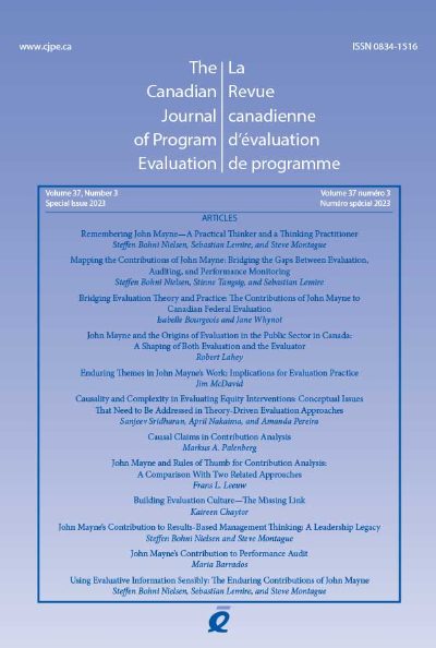 Cover of the Canadian Journal of Program Evaluation, Volume 37, Issue 3, special issue in honor of John Mayne