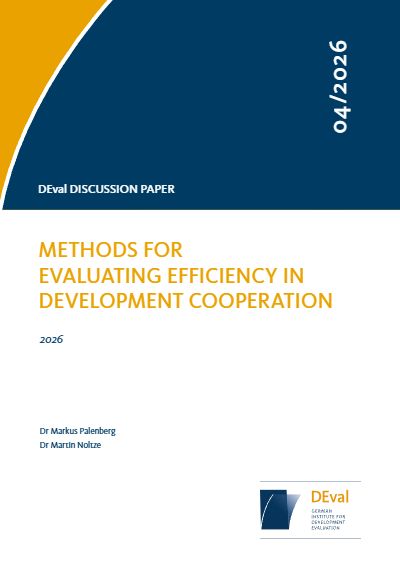 Cover of the DEval Discussion Paper 4/2026 “Methods for Evaluating Efficiency in Development Cooperation” by Markus Palenberg and Martin Noltze